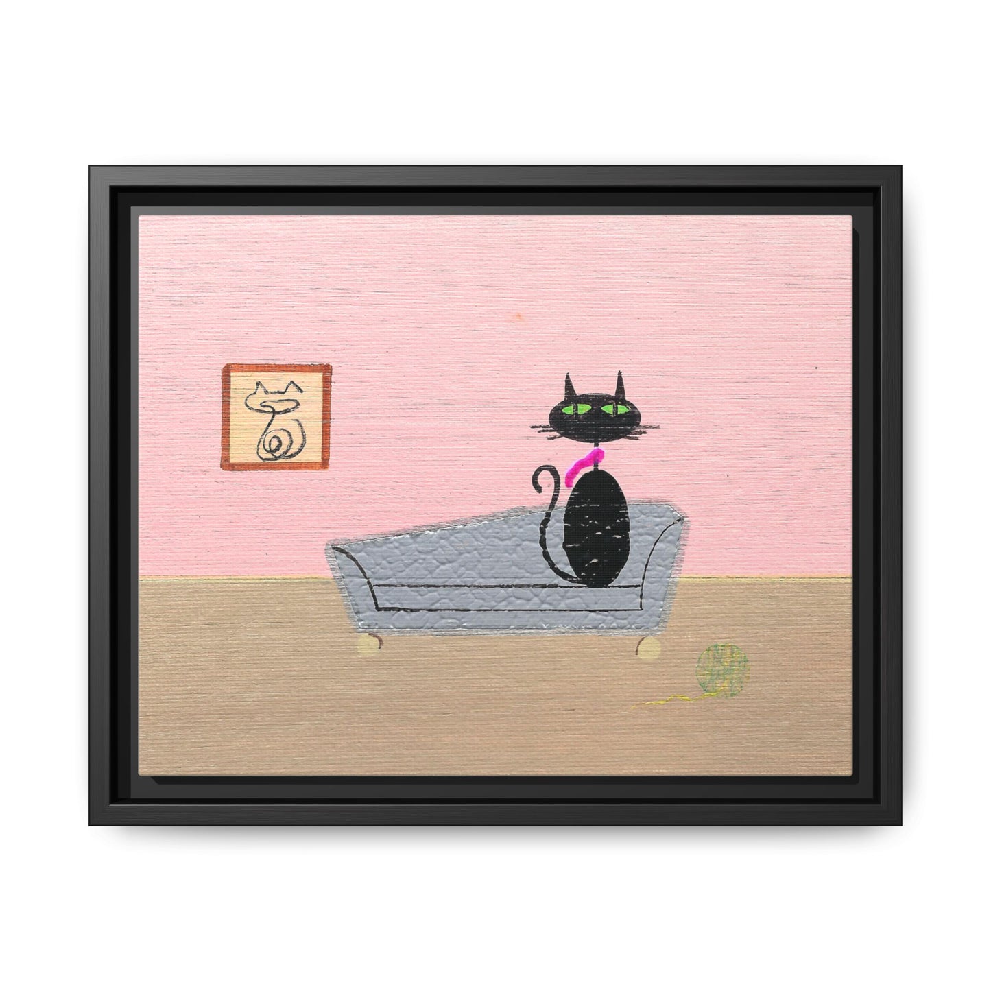 Mid‑Century Cat Art – Black Cat in Cozy Retro Interior – Canvas Print – JLockeDesigns