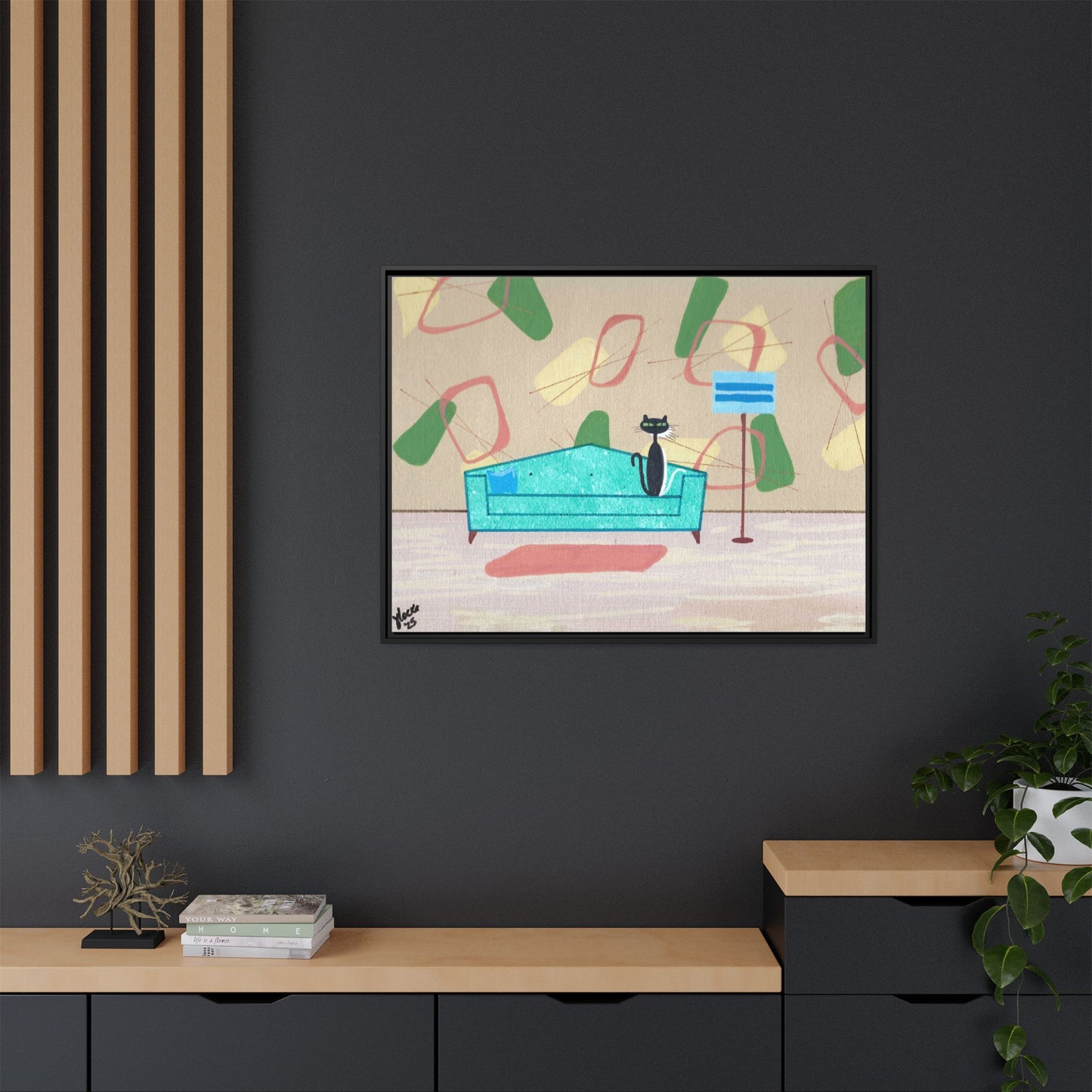 Shy White Kitty Vintage Inspired Framed Canvas Print