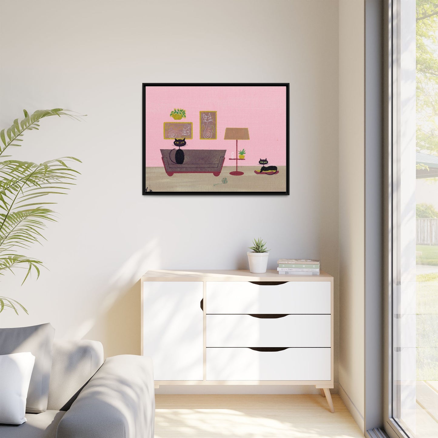 Black Cats Vintage Living Room Matte Canvas Print — Framed Wall Art