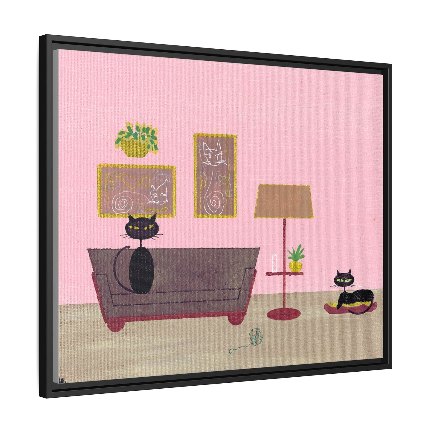 Black Cats Vintage Living Room Matte Canvas Print — Framed Wall Art