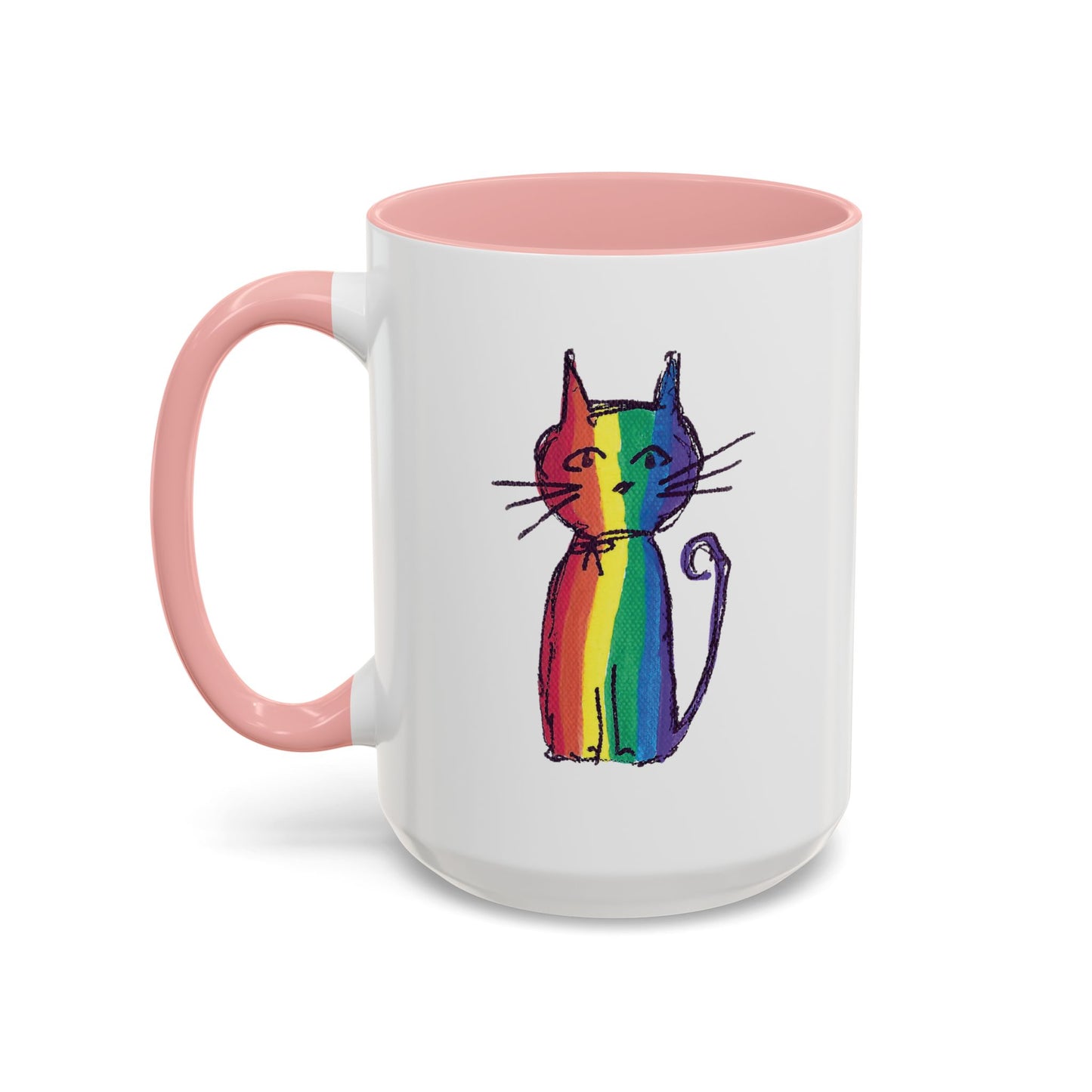 Pride Cat Accent Coffee Mug — Cat in Rainbow Pride Colors (11/15oz) — JLockeDesigns