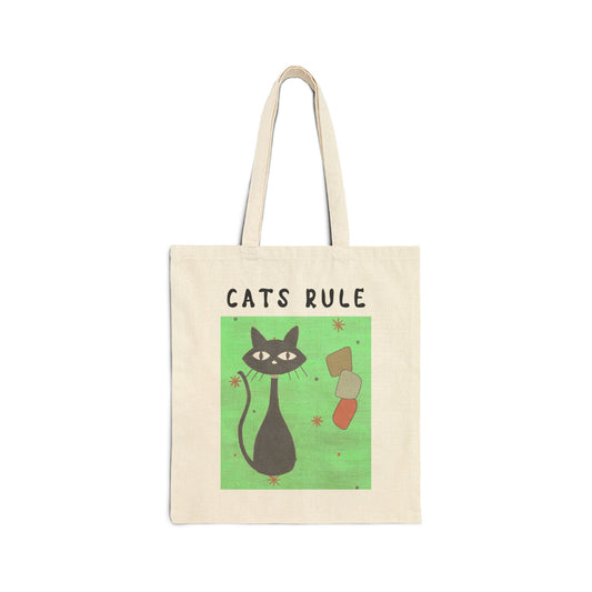 Cotton Canvas Tote Bag Cats Rule With Vintage Art
