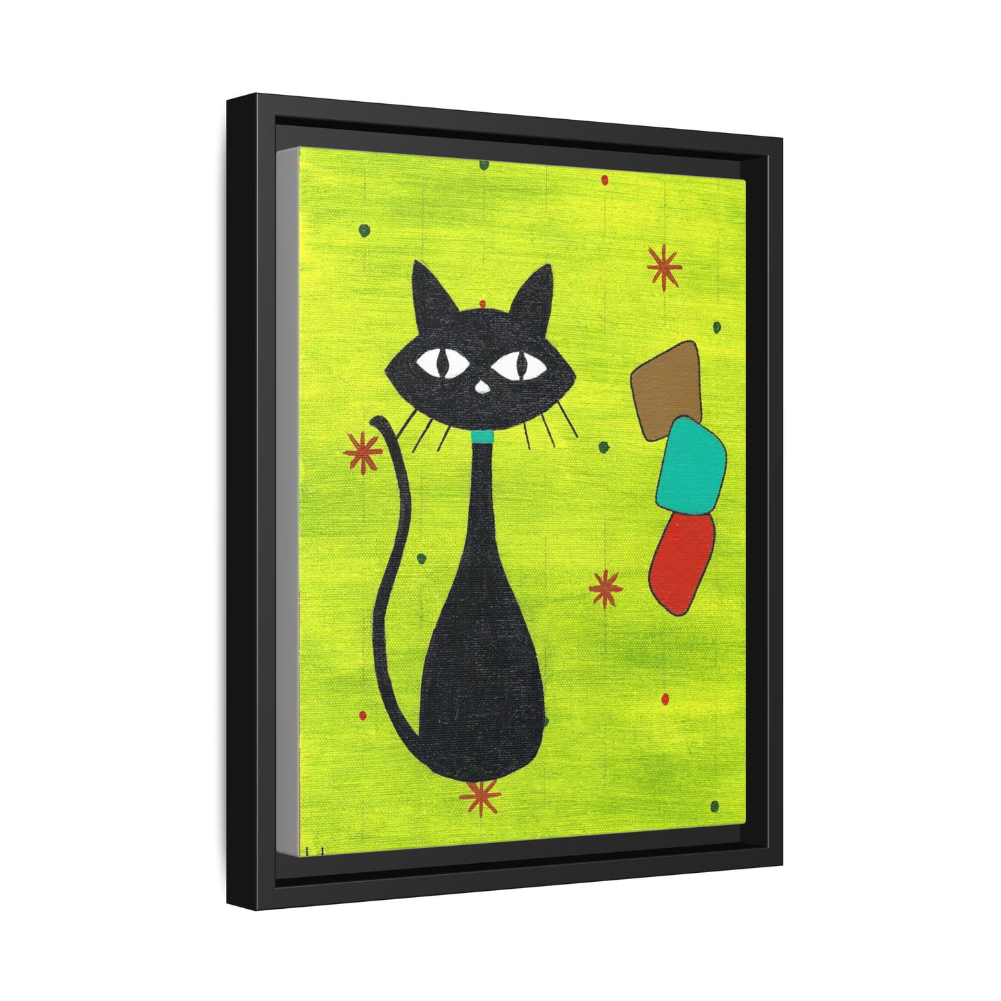 Play Time — Geometric Black Cat Matte Canvas Print (Framed)