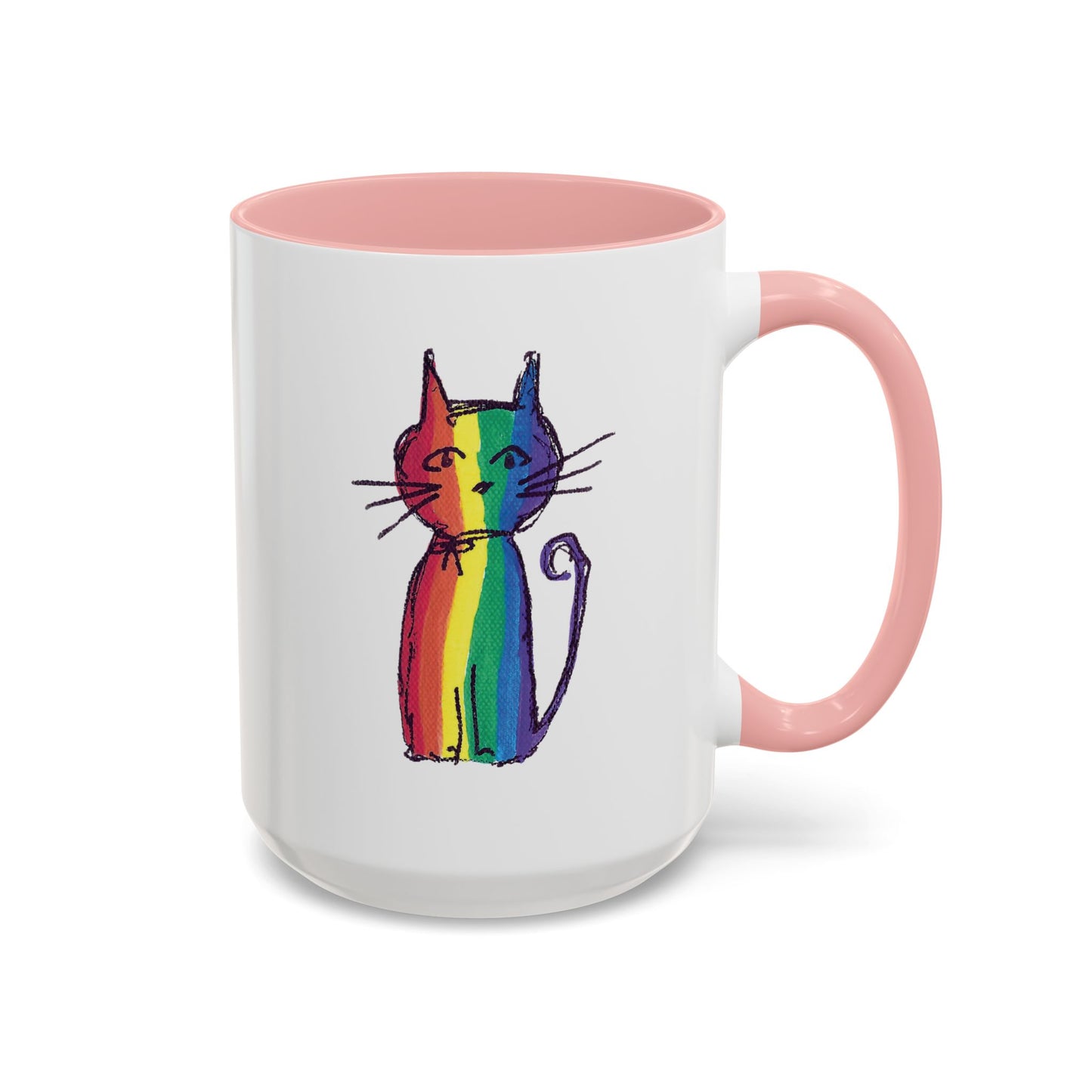 Pride Cat Accent Coffee Mug — Cat in Rainbow Pride Colors (11/15oz) — JLockeDesigns