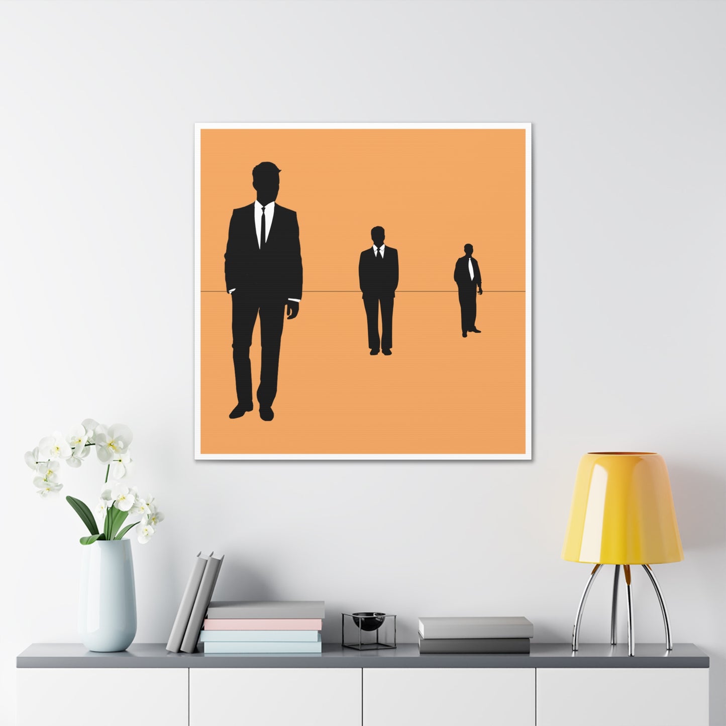 Retro Men 3 Retro Men Standing In Peach Background Canvas Art Print