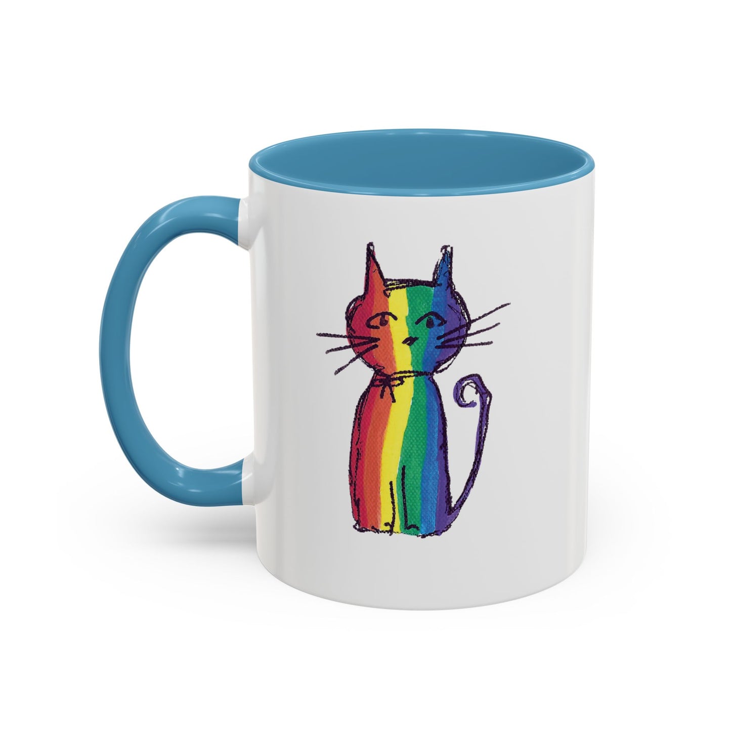 Pride Cat Accent Coffee Mug — Cat in Rainbow Pride Colors (11/15oz) — JLockeDesigns