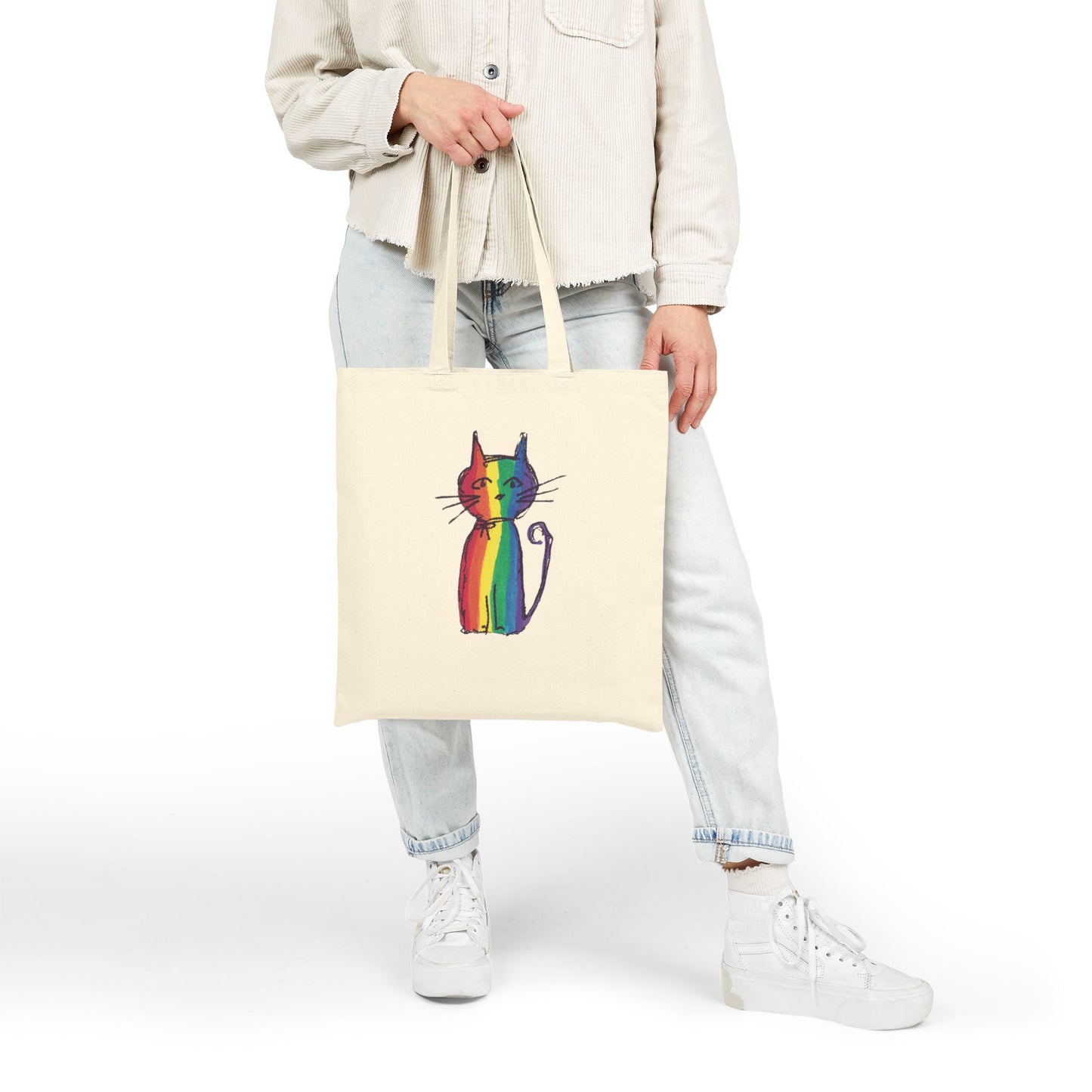 Pride Rainbow Cat Canvas Tote Bag — LGBTQ+ Pride Cat Shopper — JLockeDesigns