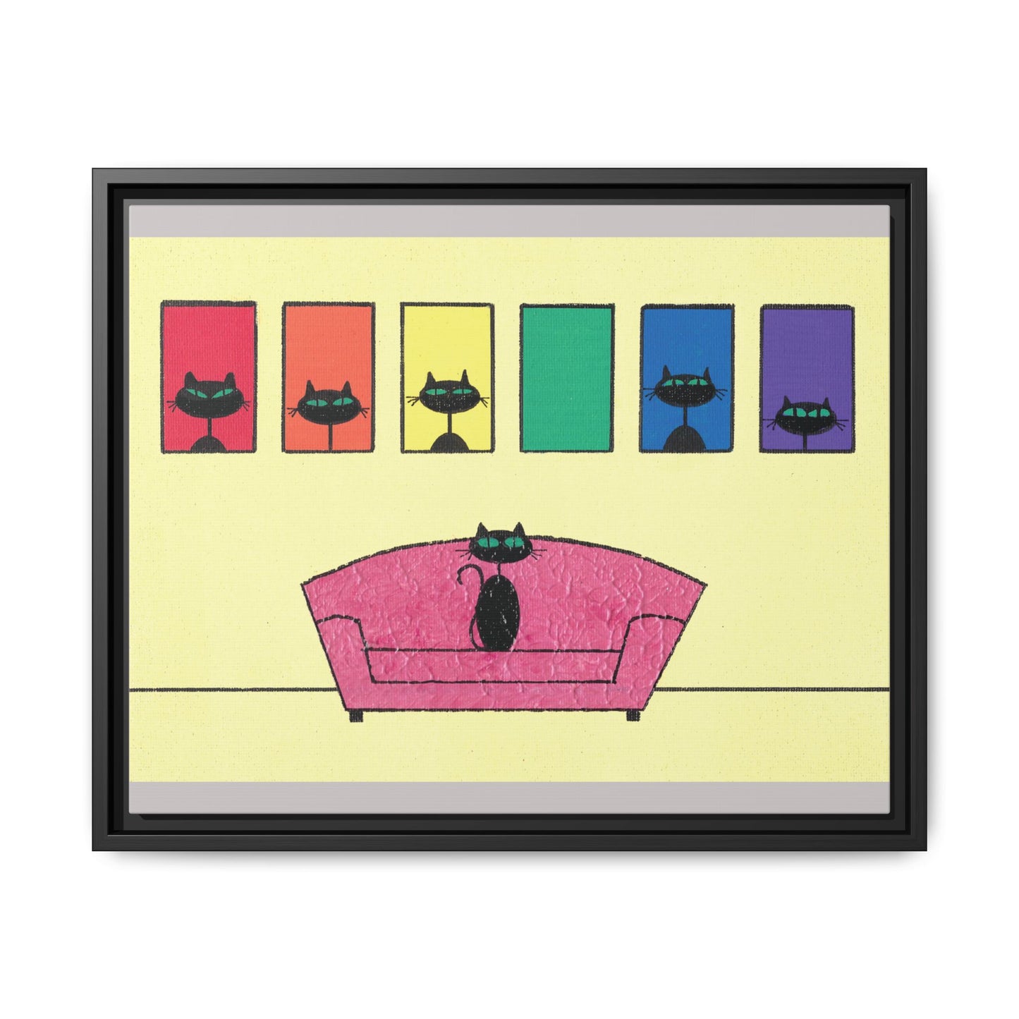 Pride Black Cats Framed Canvas Art — Rainbow Cat Wall Decor— JLockeDesigns