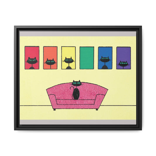 Pride Black Cats Framed Canvas Art — Rainbow Cat Wall Decor— JLockeDesigns