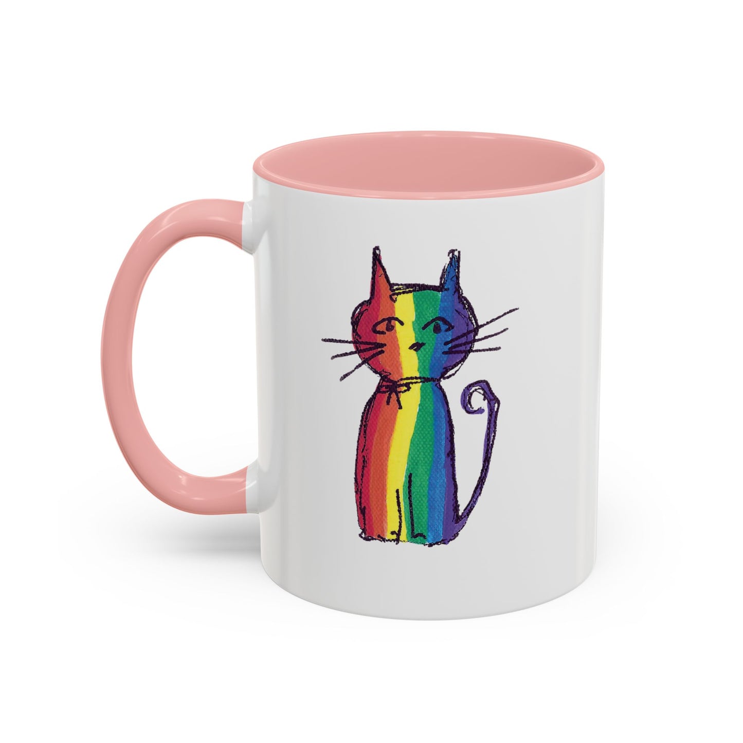 Pride Cat Accent Coffee Mug — Cat in Rainbow Pride Colors (11/15oz) — JLockeDesigns