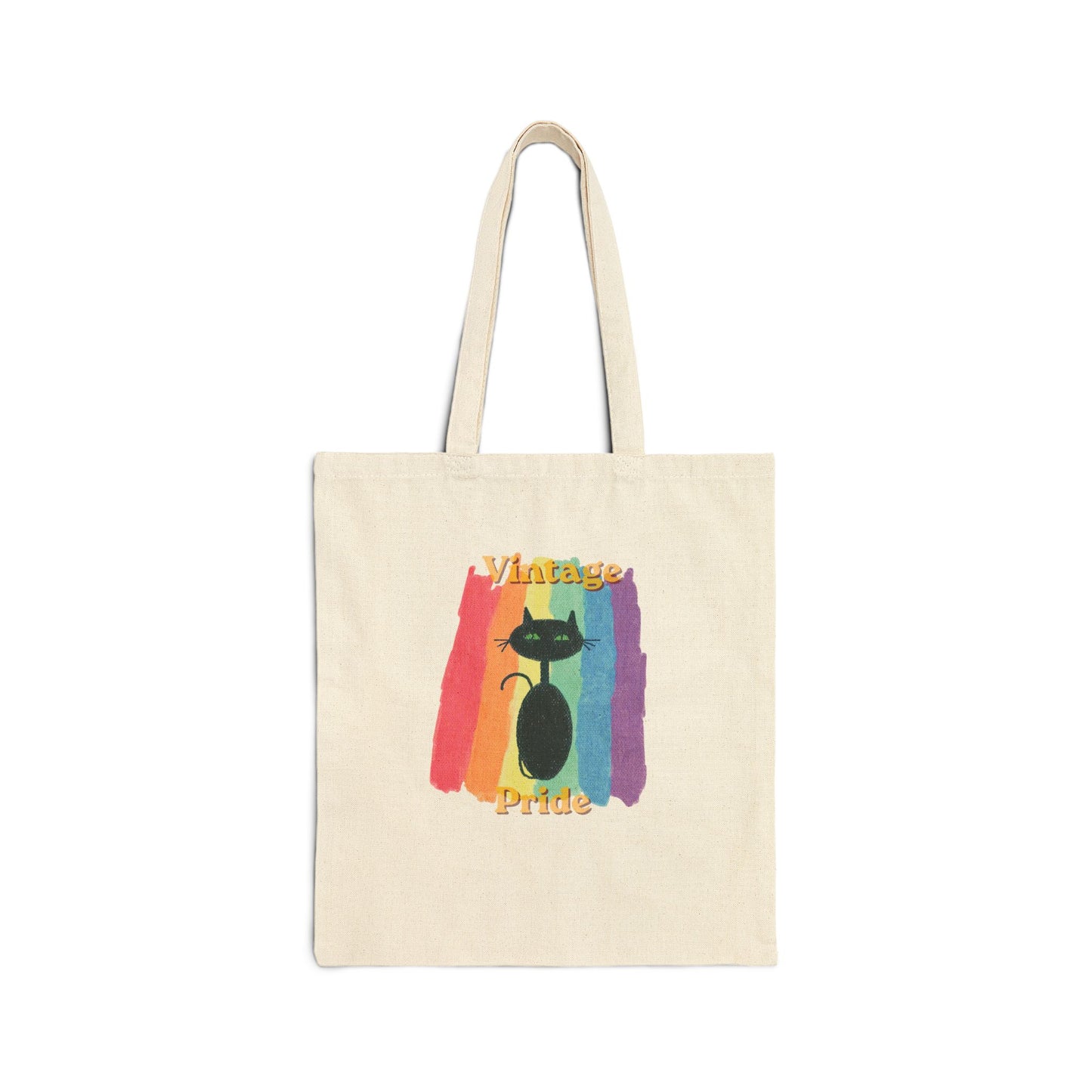 Vintage Pride Canvas Tote — Gay Pride Rainbow Cat Tote Bag — JLockeDesigns