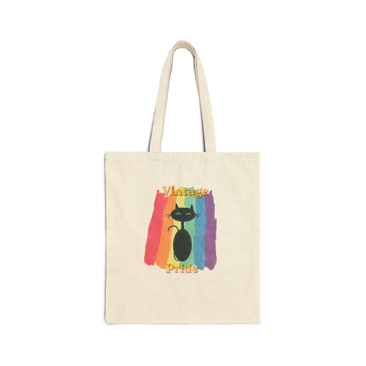 Vintage Pride Canvas Tote — Gay Pride Rainbow Cat Tote Bag — JLockeDesigns