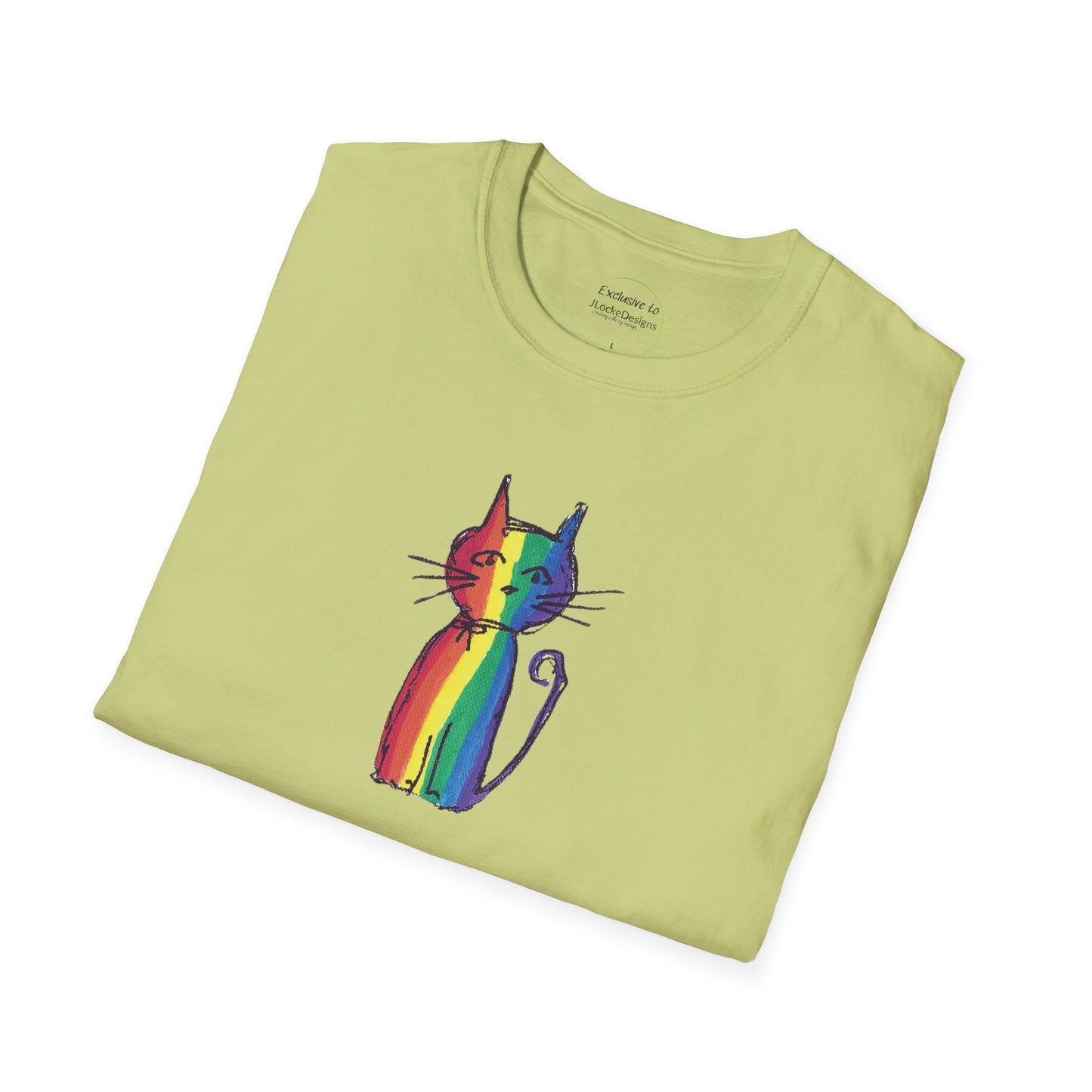 Pride Celebration Feline T‑Shirt – Rainbow Cat Graphic Tee – Mid‑Century Retro Style -JLockeDesgins