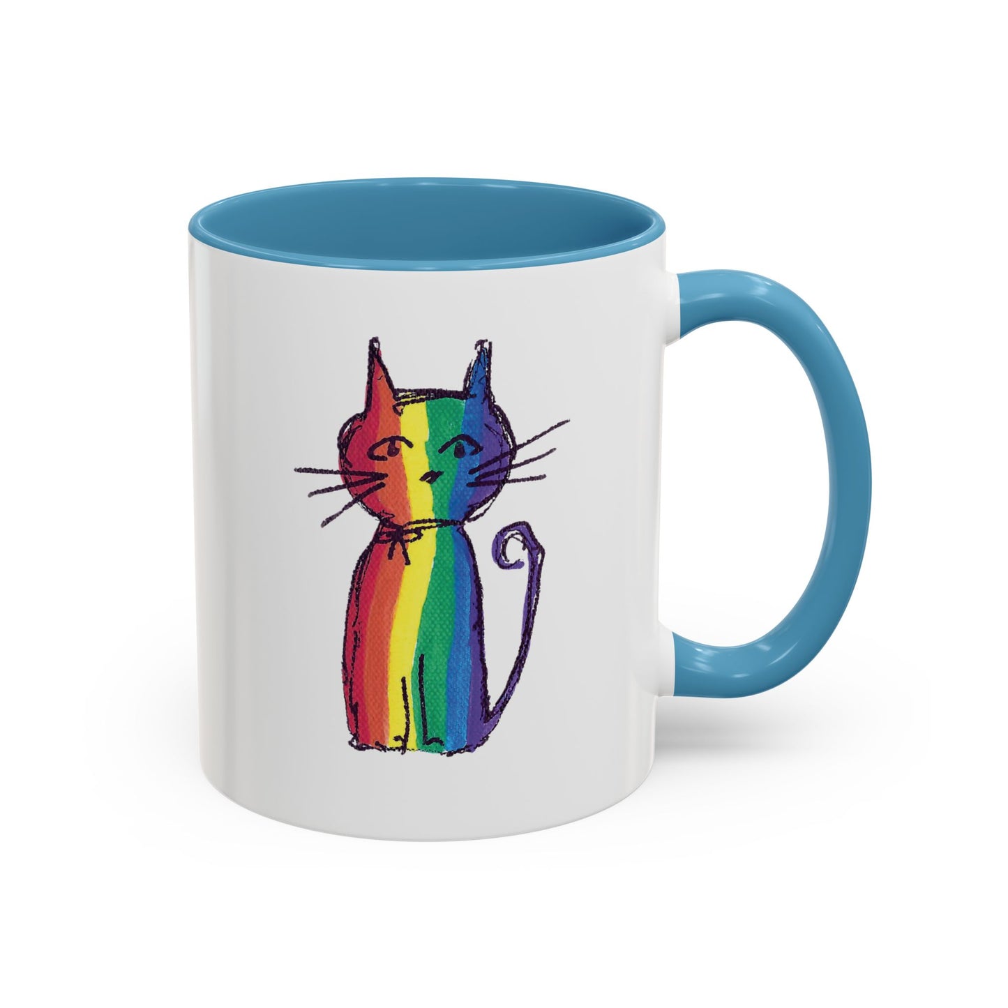 Pride Cat Accent Coffee Mug — Cat in Rainbow Pride Colors (11/15oz) — JLockeDesigns