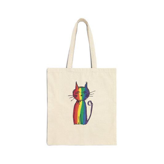 Pride Rainbow Cat Canvas Tote Bag — LGBTQ+ Pride Cat Shopper — JLockeDesigns