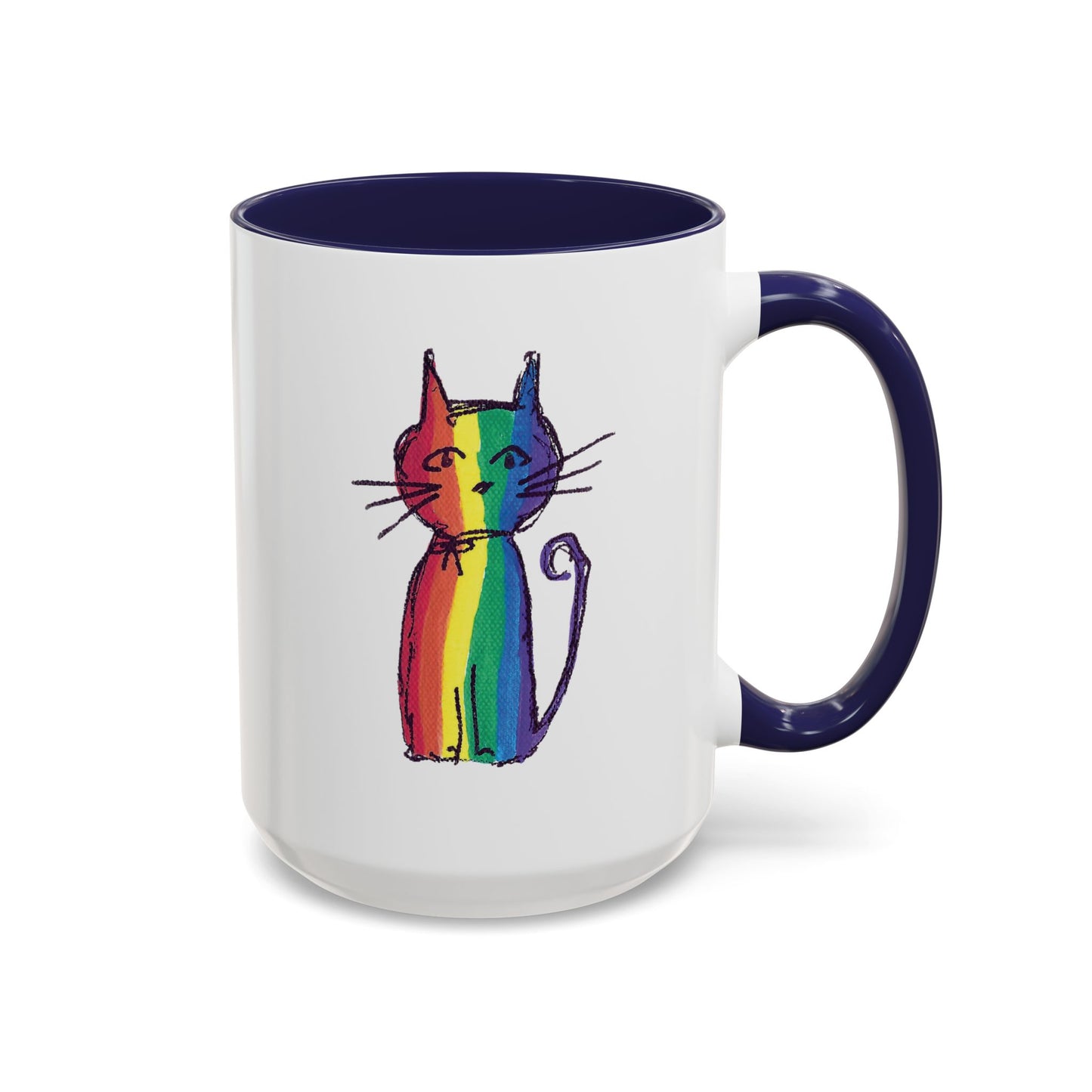 Pride Cat Accent Coffee Mug — Cat in Rainbow Pride Colors (11/15oz) — JLockeDesigns