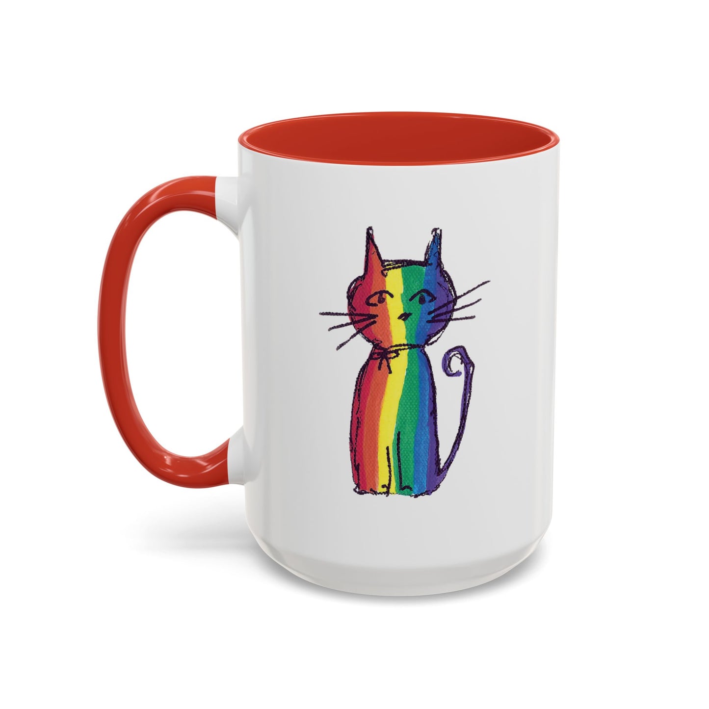 Pride Cat Accent Coffee Mug — Cat in Rainbow Pride Colors (11/15oz) — JLockeDesigns