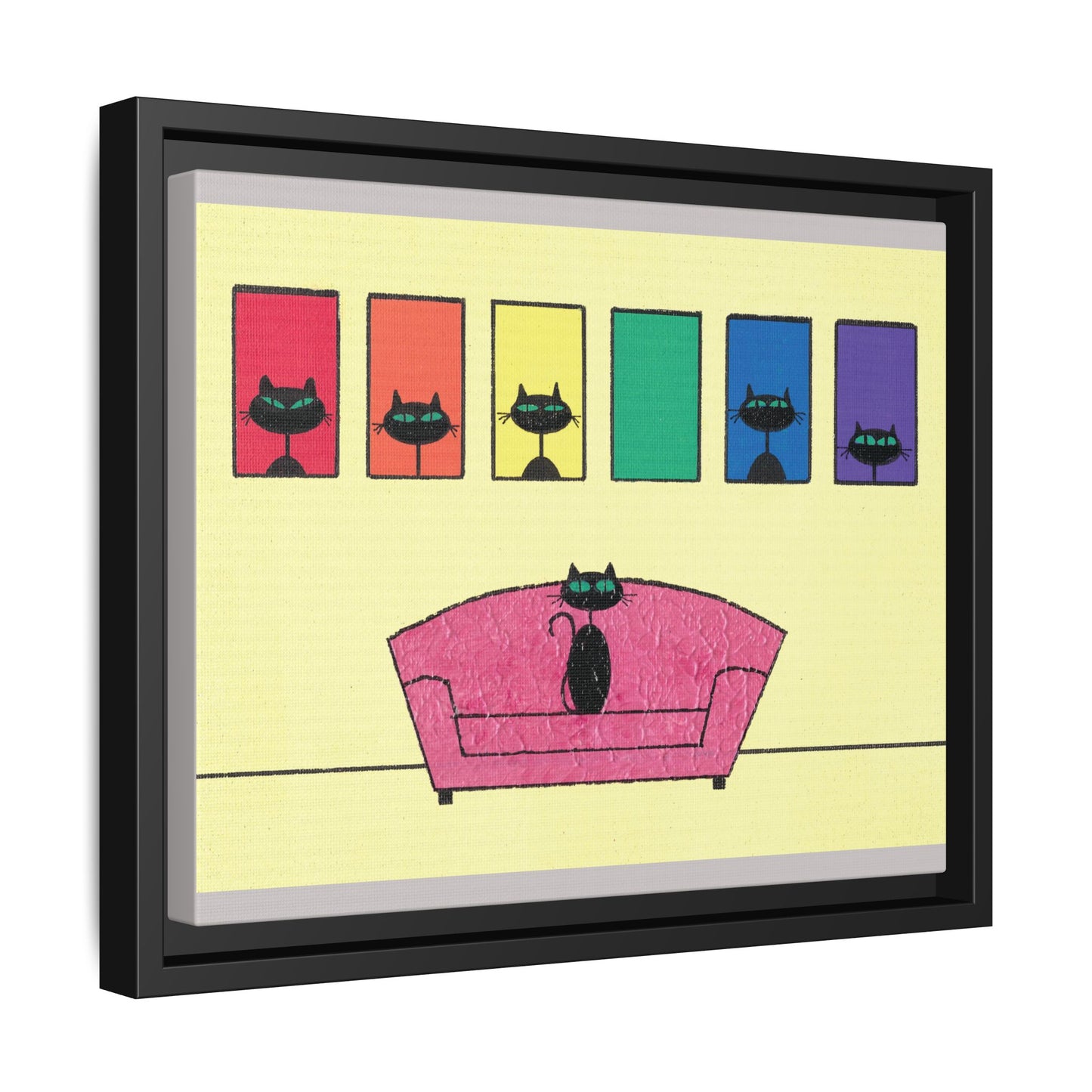 Pride Black Cats Framed Canvas Art — Rainbow Cat Wall Decor— JLockeDesigns