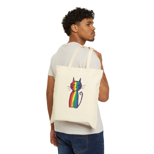 Pride Rainbow Cat Canvas Tote Bag — LGBTQ+ Pride Cat Shopper — JLockeDesigns