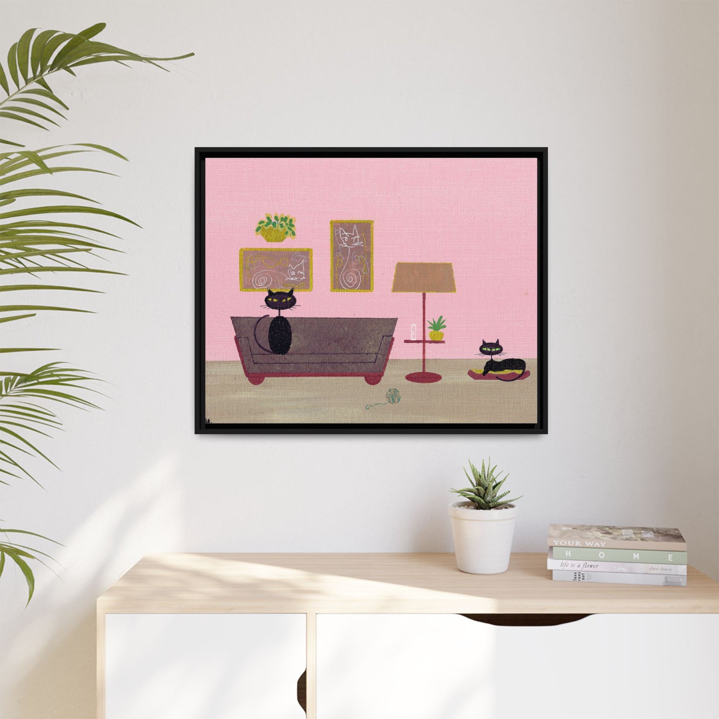 Black Cats Vintage Living Room Matte Canvas Print — Framed Wall Art