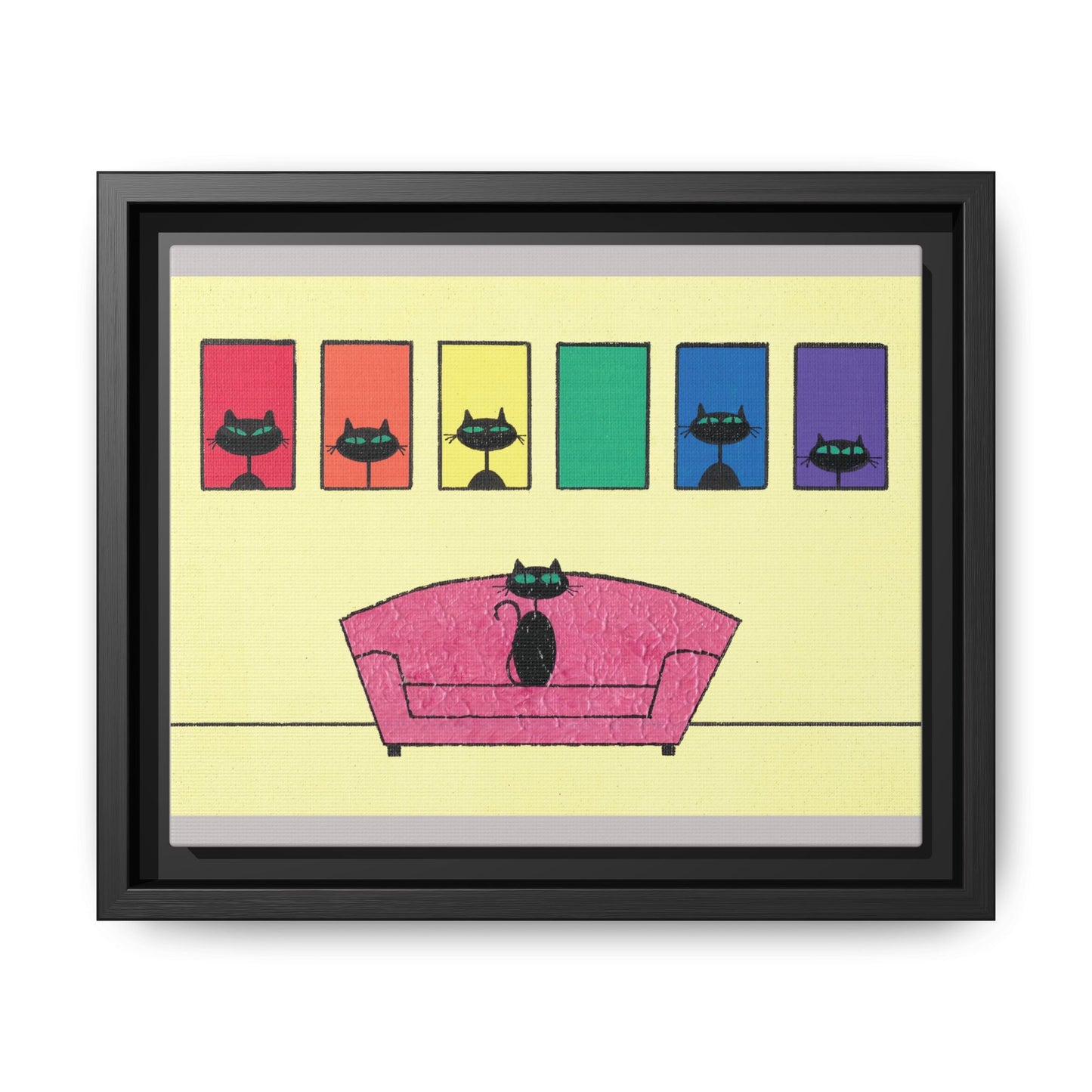 Pride Black Cats Framed Canvas Art — Rainbow Cat Wall Decor— JLockeDesigns