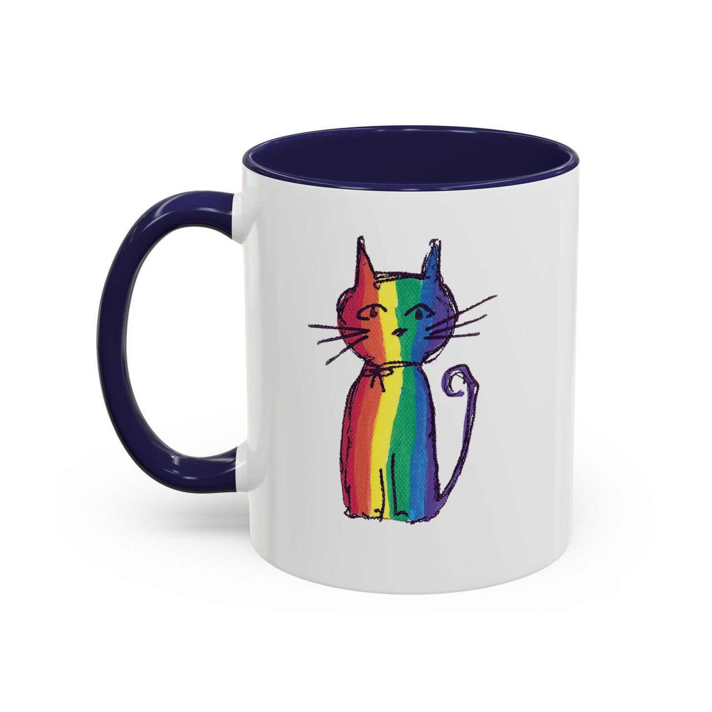 Pride Cat Accent Coffee Mug — Cat in Rainbow Pride Colors (11/15oz) — JLockeDesigns