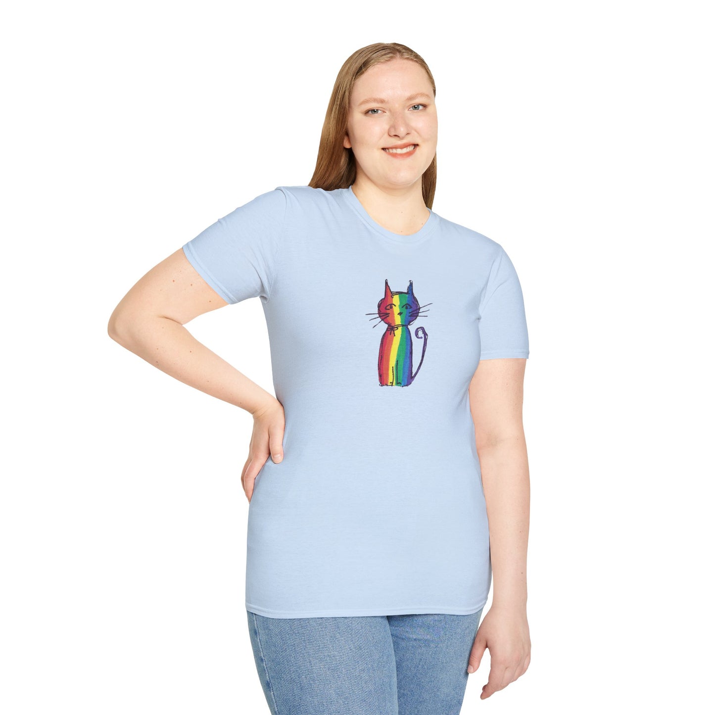 Pride Celebration Feline T‑Shirt – Rainbow Cat Graphic Tee – Mid‑Century Retro Style -JLockeDesgins