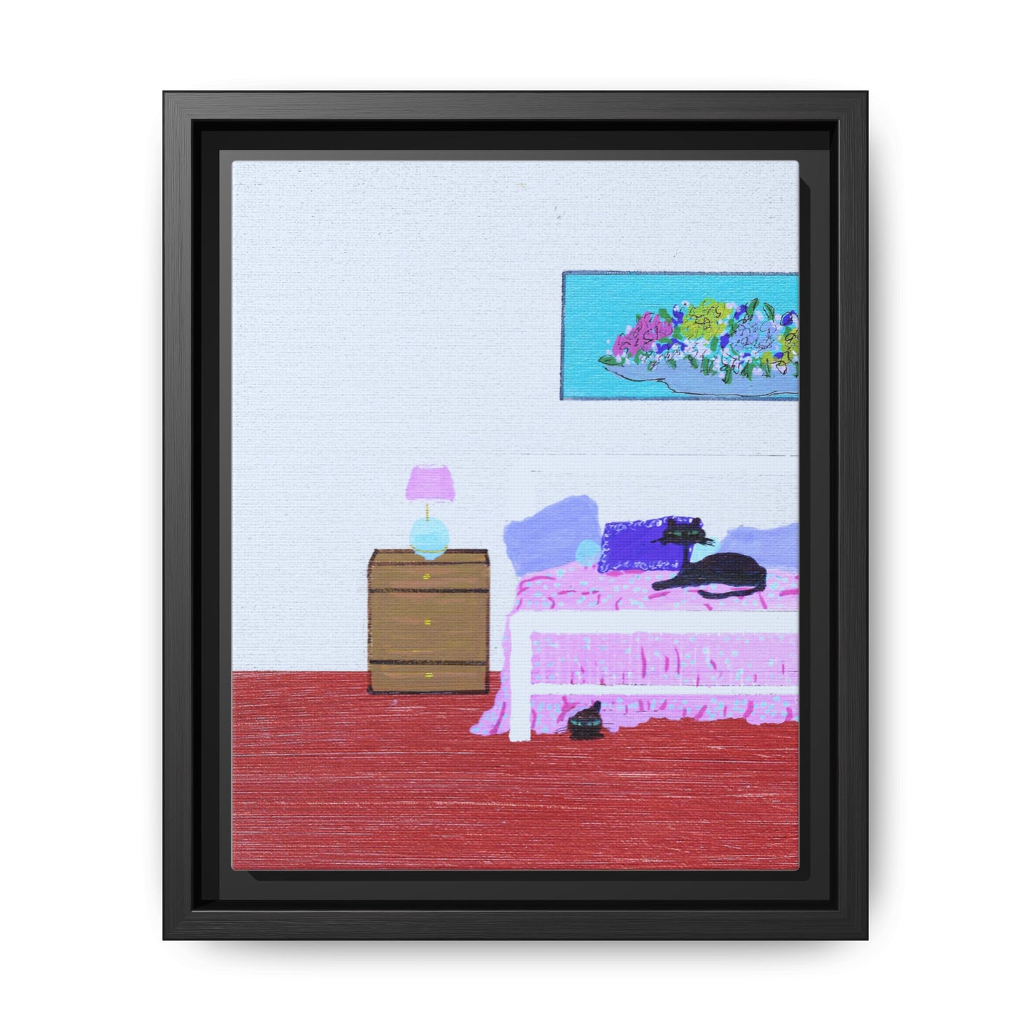 Bedroom Kitties Vintage Inspired Framed Canvas Print