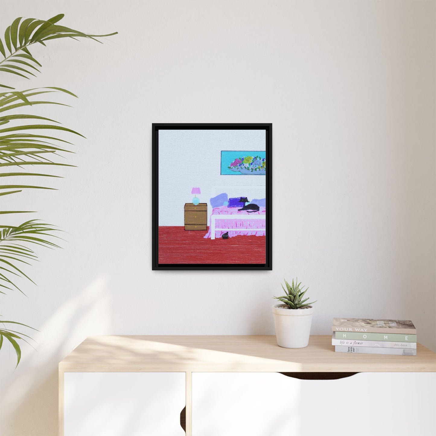 Bedroom Kitties Vintage Inspired Framed Canvas Print