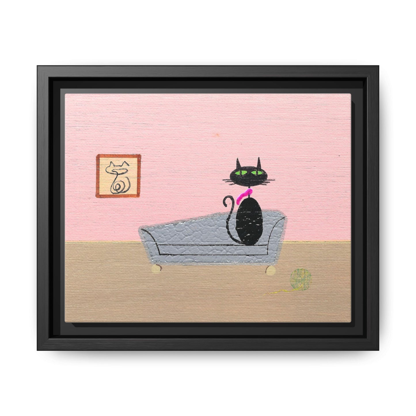 Mid‑Century Cat Art – Black Cat in Cozy Retro Interior – Canvas Print – JLockeDesigns