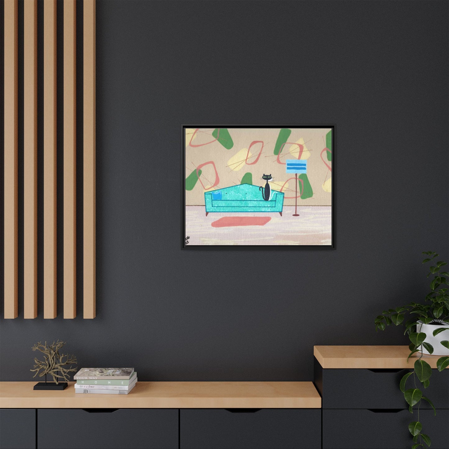 Shy White Kitty Vintage Inspired Framed Canvas Print