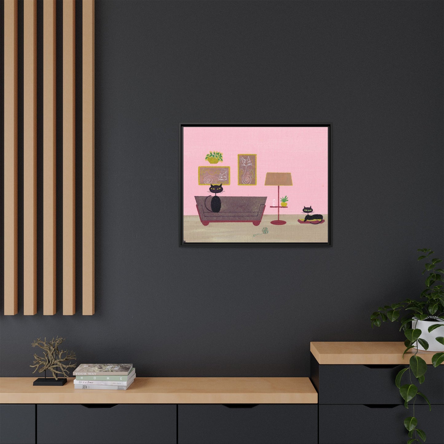 Black Cats Vintage Living Room Matte Canvas Print — Framed Wall Art