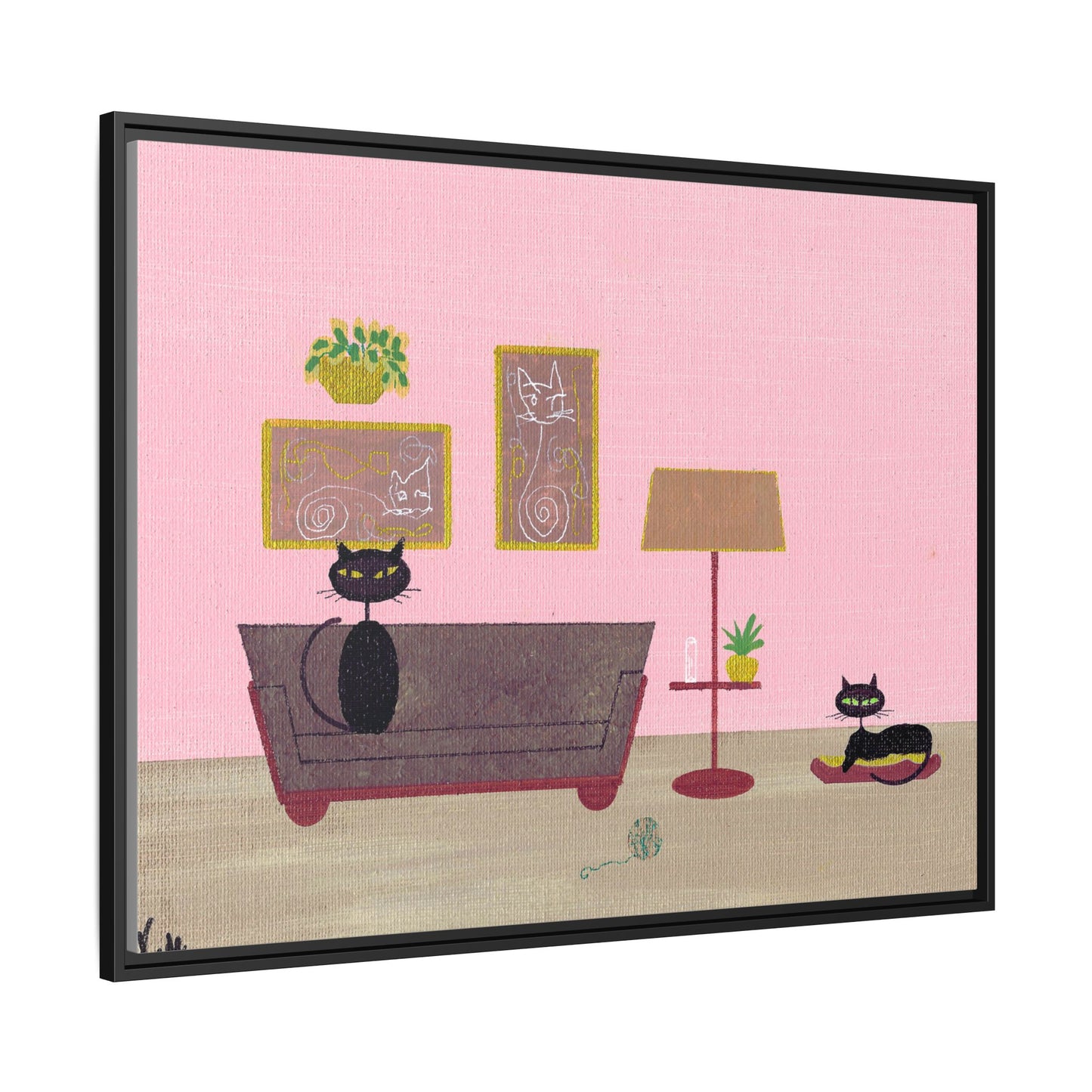 Black Cats Vintage Living Room Matte Canvas Print — Framed Wall Art