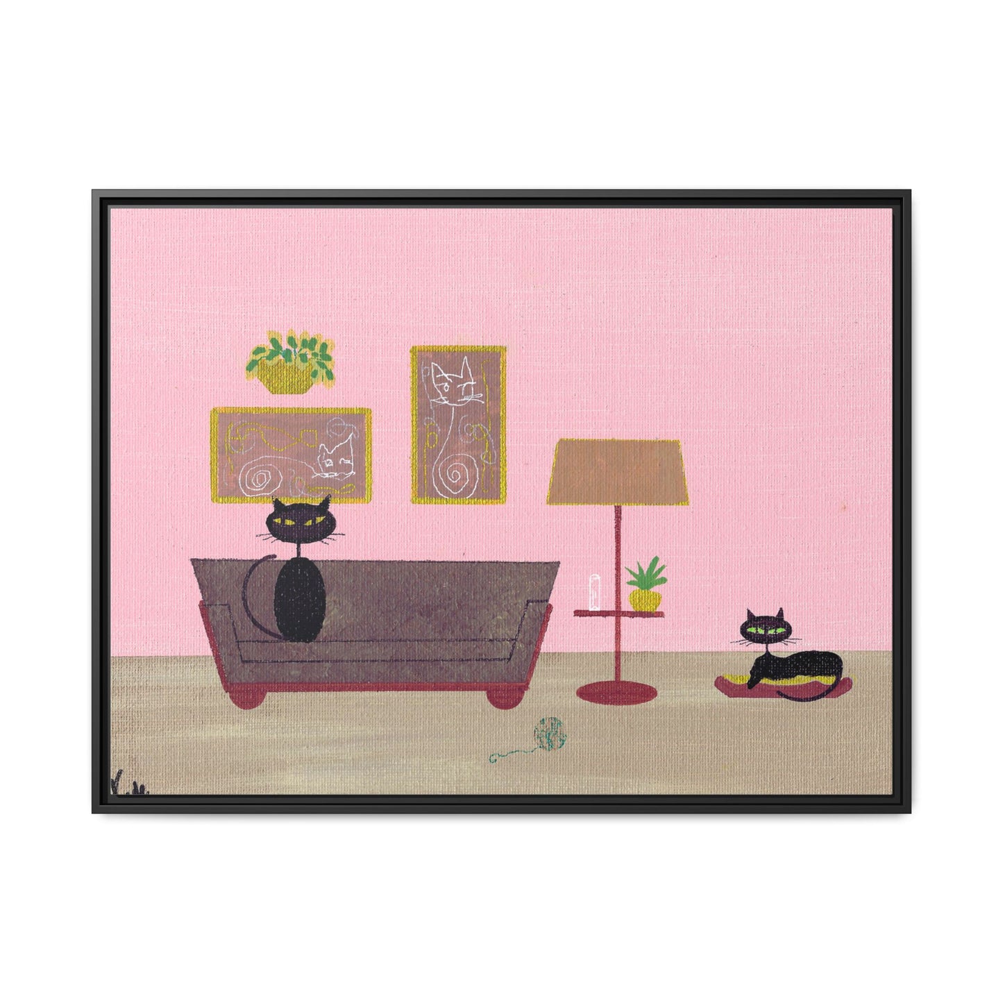 Black Cats Vintage Living Room Matte Canvas Print — Framed Wall Art