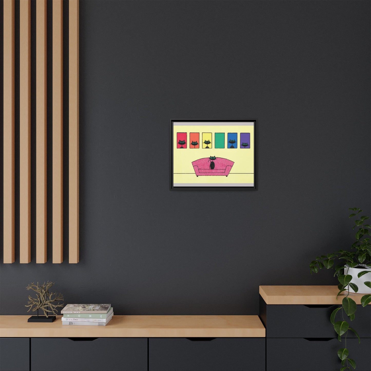 Pride Black Cats Framed Canvas Art — Rainbow Cat Wall Decor— JLockeDesigns