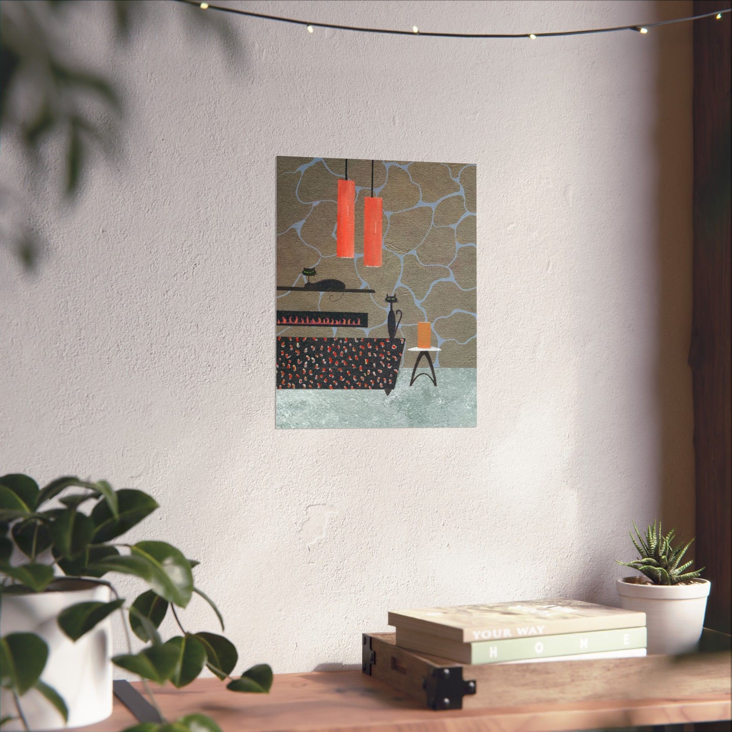 Poster - Vintage Inspired Cat Art Titled Fireplace Elegance