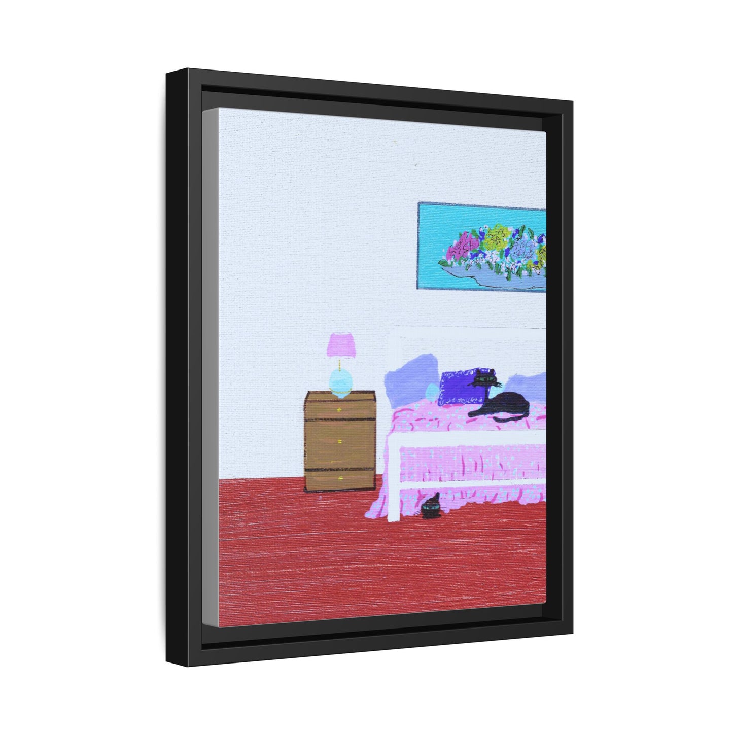 Bedroom Kitties Vintage Inspired Framed Canvas Print