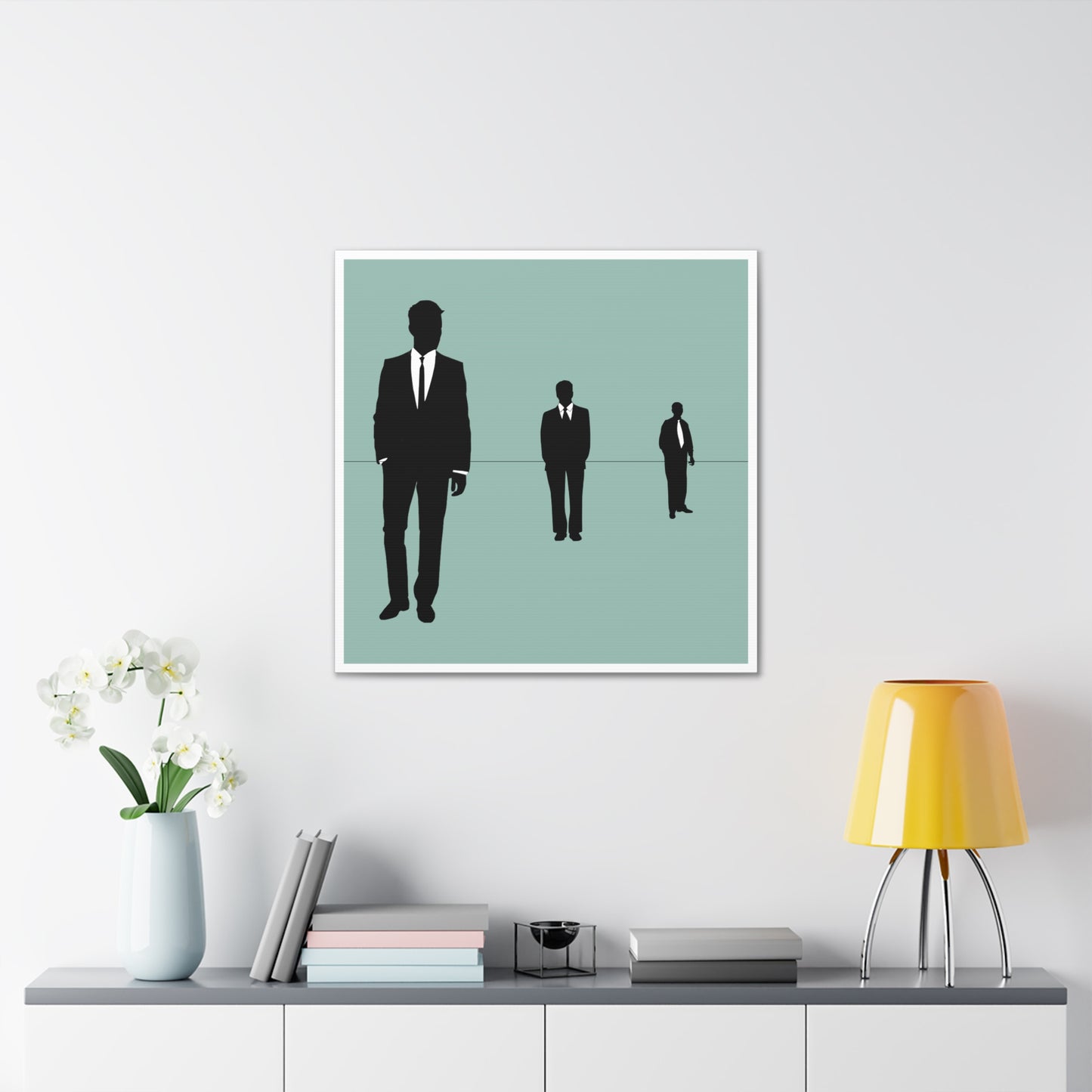 Retro Men 2 Retro Men Standing In Blue Background Canvas Art Print