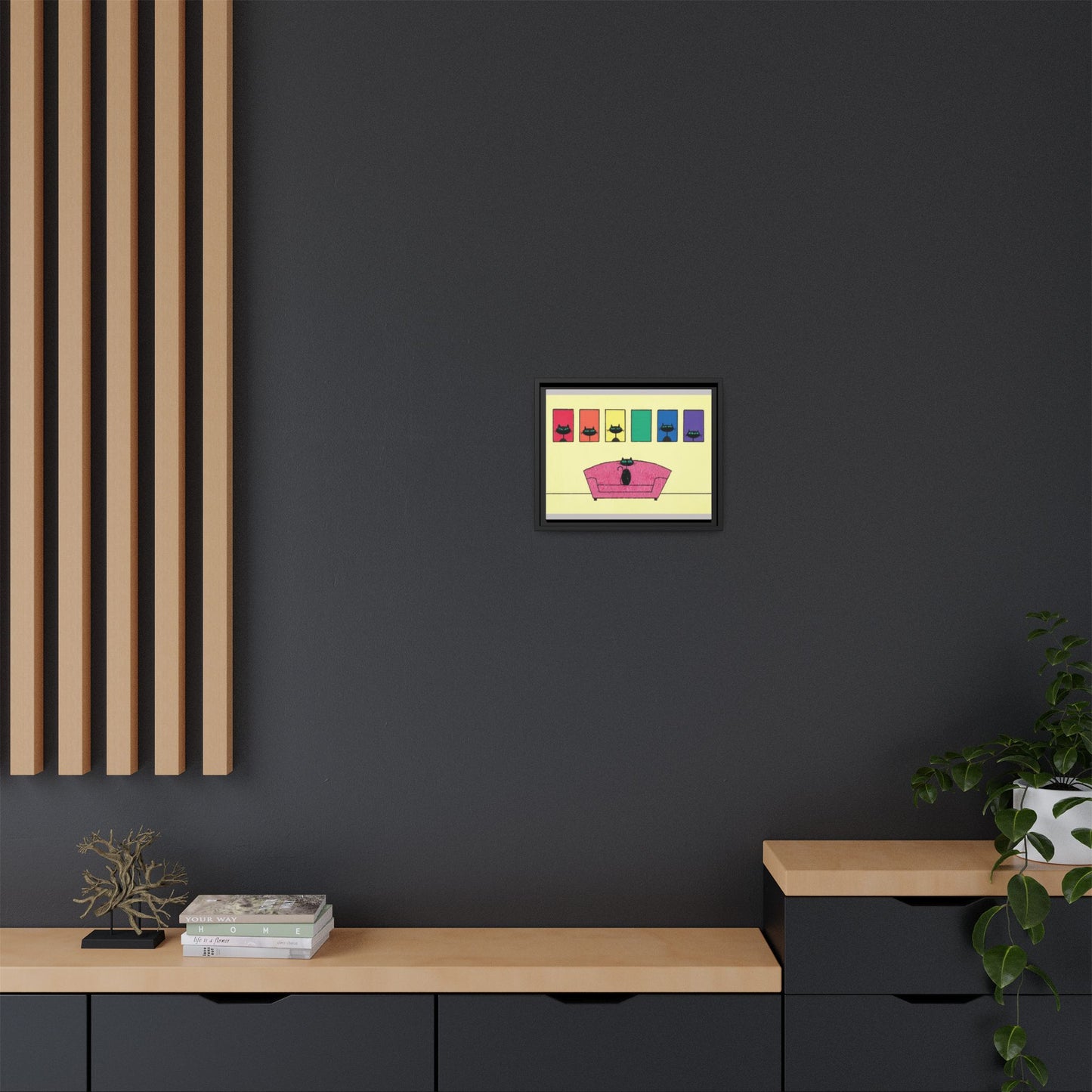 Pride Black Cats Framed Canvas Art — Rainbow Cat Wall Decor— JLockeDesigns