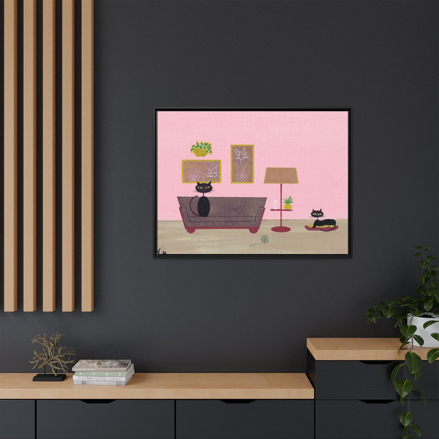 Black Cats Vintage Living Room Matte Canvas Print — Framed Wall Art