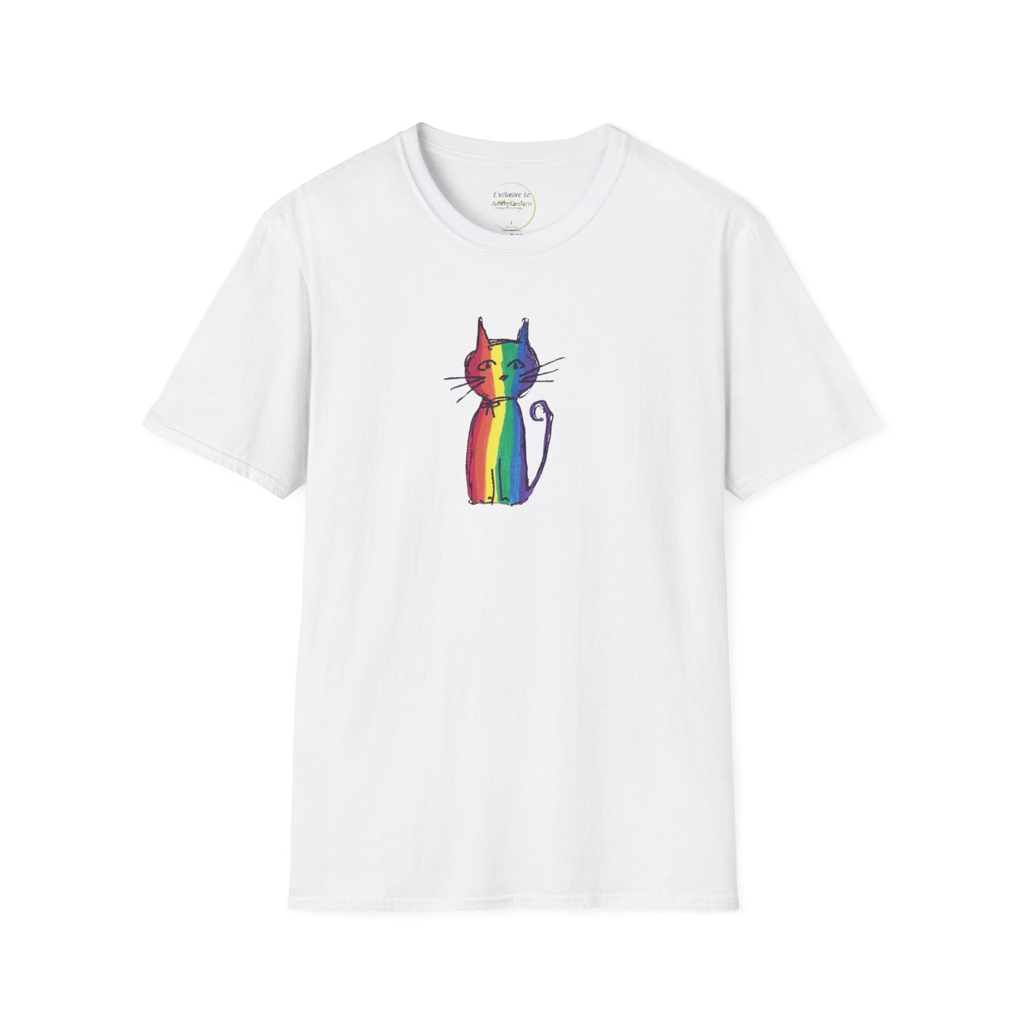 Pride Celebration Feline T‑Shirt – Rainbow Cat Graphic Tee – Mid‑Century Retro Style -JLockeDesgins