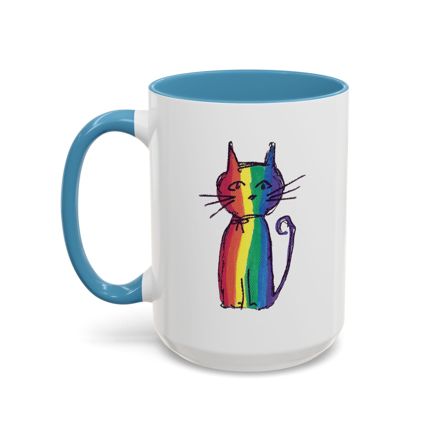 Pride Cat Accent Coffee Mug — Cat in Rainbow Pride Colors (11/15oz) — JLockeDesigns
