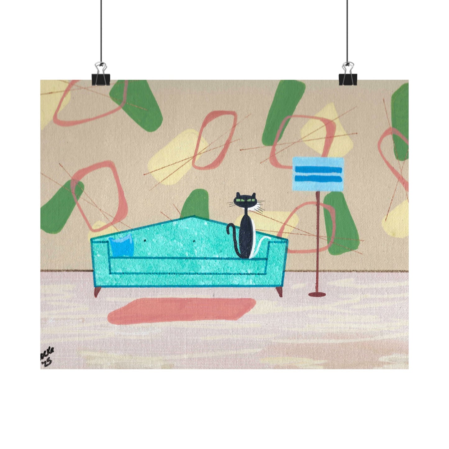 Poster - Vintage Inspired Cat Art Titled Shy White Kitty