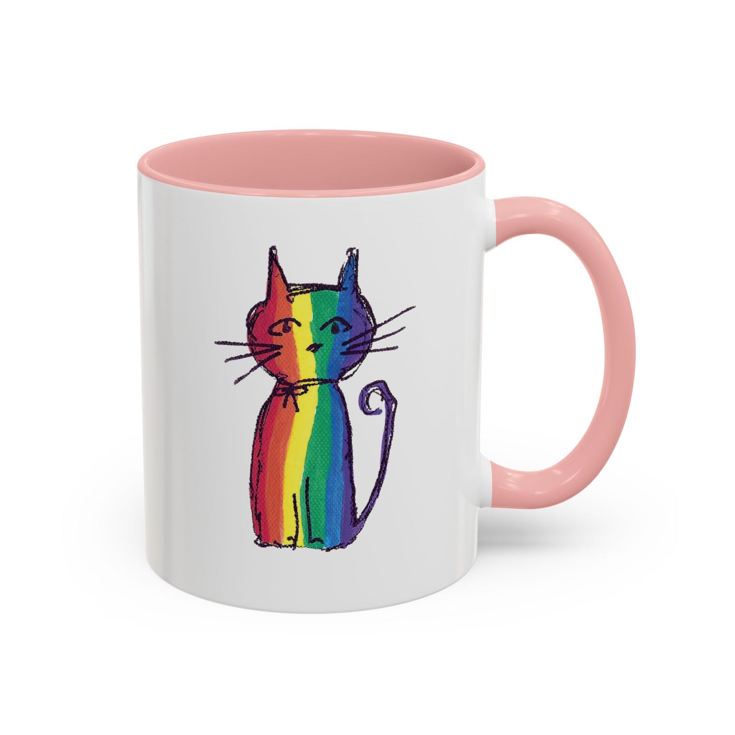 Pride Cat Accent Coffee Mug — Cat in Rainbow Pride Colors (11/15oz) — JLockeDesigns