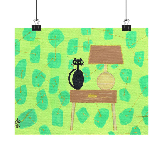 Poster - Vintage Inspired Cat Art Titled Table Lamp Table Kitty