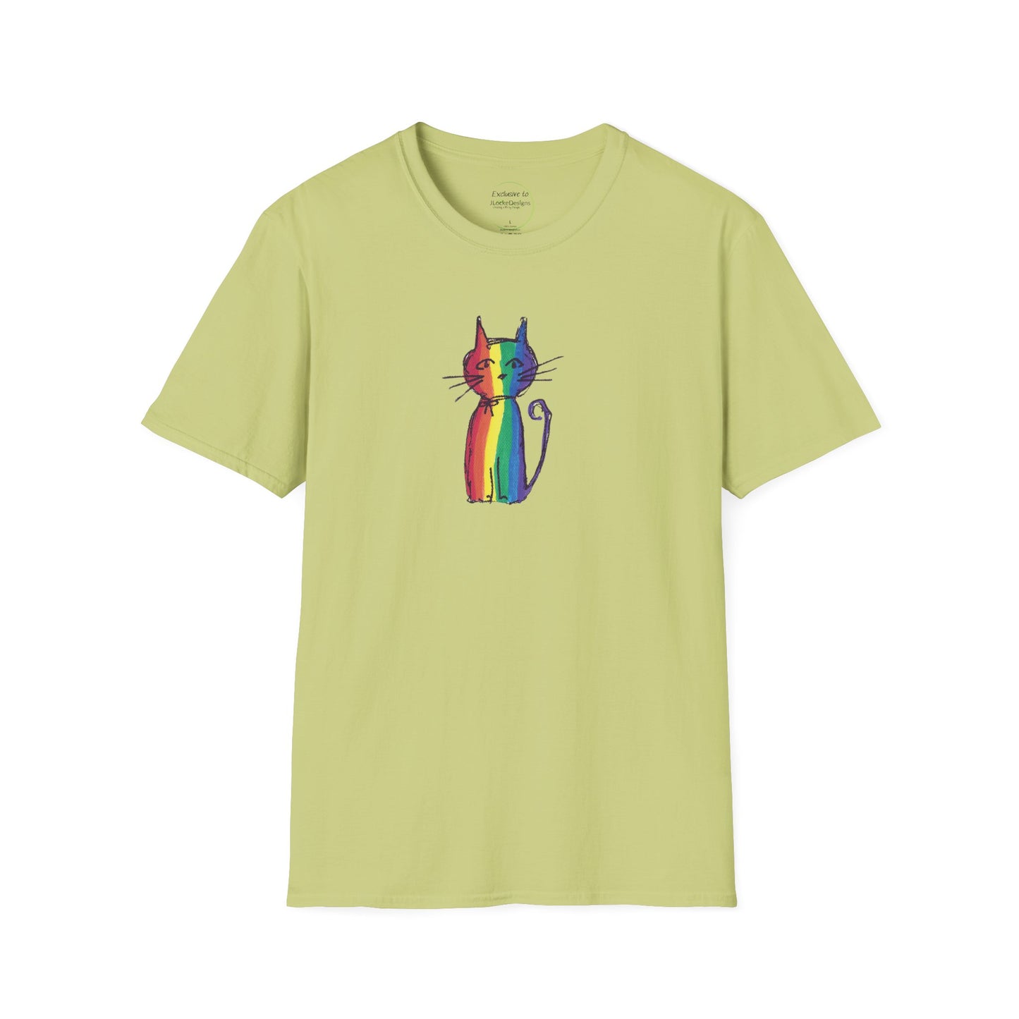 Pride Celebration Feline T‑Shirt – Rainbow Cat Graphic Tee – Mid‑Century Retro Style -JLockeDesgins