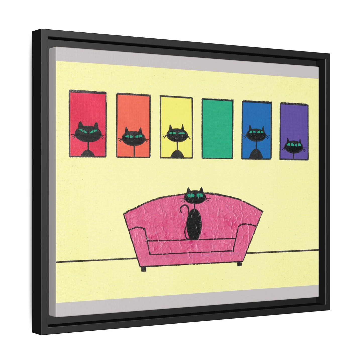 Pride Black Cats Framed Canvas Art — Rainbow Cat Wall Decor— JLockeDesigns
