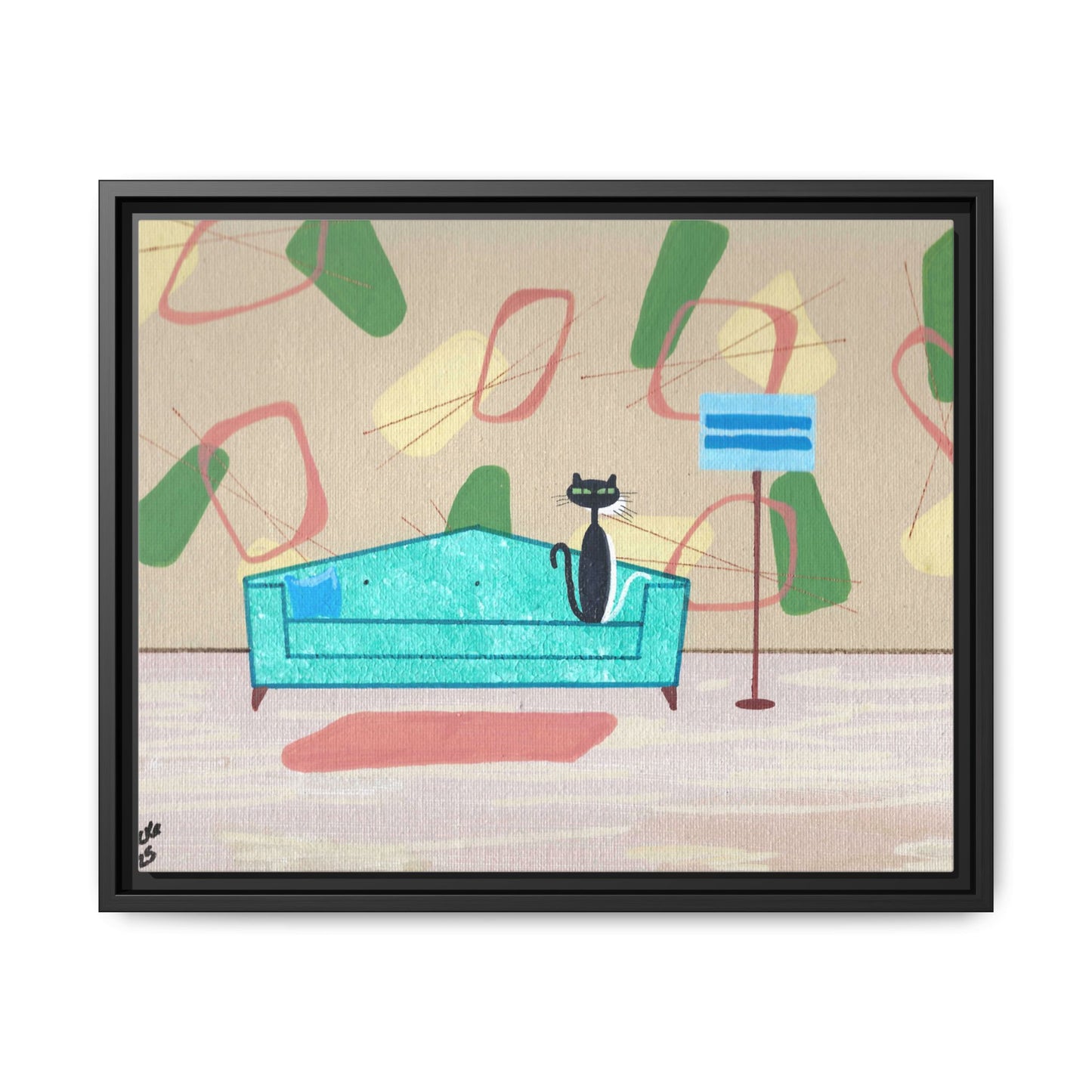 Shy White Kitty Vintage Inspired Framed Canvas Print