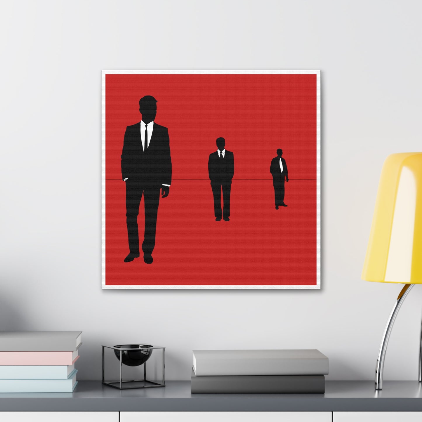 Retro Men 1 Retro Men Standing In Red Background Canvas Art Print