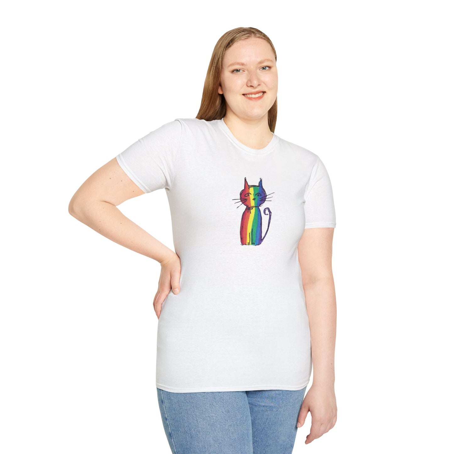 Pride Celebration Feline T‑Shirt – Rainbow Cat Graphic Tee – Mid‑Century Retro Style -JLockeDesgins